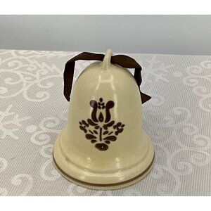 Pfaltzgraff Vintage Ceramic Bell Ornament Brown Floral Design & Ribbon Hanger